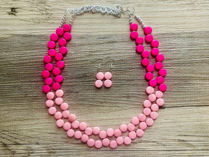 Hot & Blush Pink Double Statement Necklace, Chunky Jewelry Big Beaded Necklace, dark pink Necklace, magenta Jewelry bubble