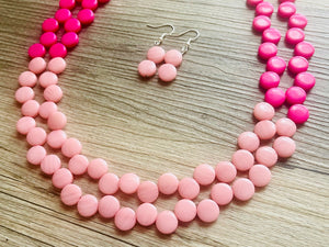 Hot & Blush Pink Double Statement Necklace, Chunky Jewelry Big Beaded Necklace, dark pink Necklace, magenta Jewelry bubble