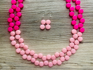 Hot & Blush Pink Double Statement Necklace, Chunky Jewelry Big Beaded Necklace, dark pink Necklace, magenta Jewelry bubble