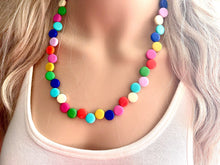 Load image into Gallery viewer, Rainbow Single Statement Necklace, Chunky Jewelry Big Beaded Necklace, blue green yellow pink Necklace, magenta Jewelry bubble earrings