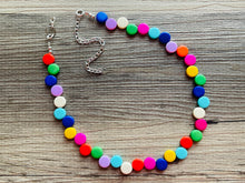 Load image into Gallery viewer, Rainbow Single Statement Necklace, Chunky Jewelry Big Beaded Necklace, blue green yellow pink Necklace, magenta Jewelry bubble earrings