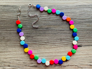 Rainbow Single Statement Necklace, Chunky Jewelry Big Beaded Necklace, blue green yellow pink Necklace, magenta Jewelry bubble earrings