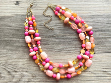 Load image into Gallery viewer, Gina Summer Statement necklace, peach necklace, Beaded statement necklace, bib necklace, yellow fall autumn orange jewelry pink coral