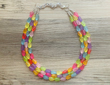 Load image into Gallery viewer, Frosted Pastel Rainbow Statement Necklace, colorful chunky jewelry, multi strand pride chunky beaded necklace, bubble necklace bubblegum