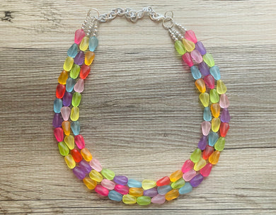 Frosted Pastel Rainbow Statement Necklace, colorful chunky jewelry, multi strand pride chunky beaded necklace, bubble necklace bubblegum