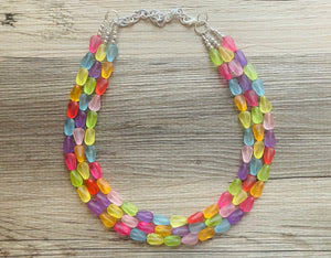 Frosted Pastel Rainbow Statement Necklace, colorful chunky jewelry, multi strand pride chunky beaded necklace, bubble necklace bubblegum