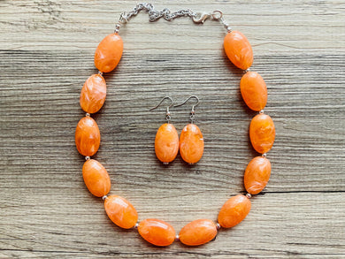 Clementine Statement Necklace Jewelry Set, Chunky Jewelry Big Beaded 1 single Strand Necklace, orange Set earrings bridesmaid resin