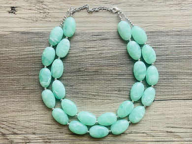 Winter Mint Statement Necklace, Chunky Beaded Necklace, Mint Green Jewelry, Spring Jewelry, green Necklace, green beaded necklace, double