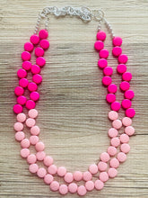 Load image into Gallery viewer, Hot &amp; Blush Pink Double Statement Necklace, Chunky Jewelry Big Beaded Necklace, dark pink Necklace, magenta Jewelry bubble