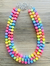 Load image into Gallery viewer, Live in Technicolor Beaded Necklace, Colorful Jewelry, Chunky statement necklace, big beaded pendant, rainbow jewelry confetti