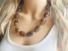 Load image into Gallery viewer, Smoke Mointain Swirl Statement Necklace, Chunky Beaded Necklace, brown beaded necklace, 1 single strand, purple brown earrings jewelry