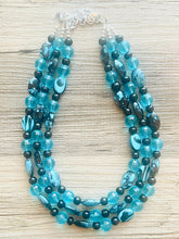 Load image into Gallery viewer, Black Beach Mermaid Chunky Statement Necklace, Triple Strand Beaded Jewelry, Black &amp; Blue jewelry, bridesmaid wedding bib resin thick
