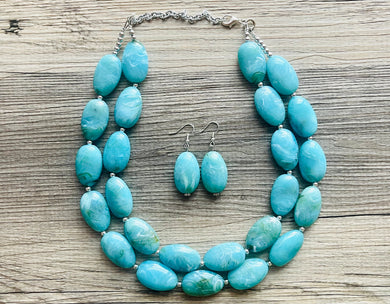 Seafoam Statement Necklace & Earrings, Chunky Beaded Necklace, green Jewelry, teal blue Jewelry, green earrings Necklace, mint jewelry