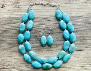 Seafoam Statement Necklace & Earrings, Chunky Beaded Necklace, green Jewelry, teal blue Jewelry, green earrings Necklace, mint jewelry