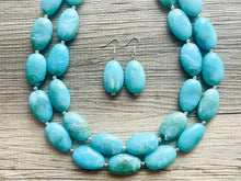 Load image into Gallery viewer, Seafoam Statement Necklace &amp; Earrings, Chunky Beaded Necklace, green Jewelry, teal blue Jewelry, green earrings Necklace, mint jewelry