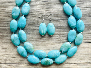 Seafoam Statement Necklace & Earrings, Chunky Beaded Necklace, green Jewelry, teal blue Jewelry, green earrings Necklace, mint jewelry