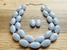 Load image into Gallery viewer, Light Blue Statement Necklace, chunky bib beaded jewelry, sky blue color block necklace, beaded acrylic bib jewelry periwinkle double strand