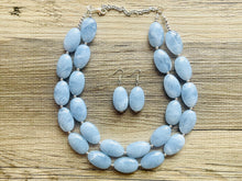 Load image into Gallery viewer, Light Blue Statement Necklace, chunky bib beaded jewelry, sky blue color block necklace, beaded acrylic bib jewelry periwinkle double strand