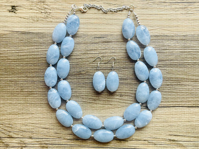 Light Blue Statement Necklace, chunky bib beaded jewelry, sky blue color block necklace, beaded acrylic bib jewelry periwinkle double strand