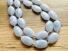 Load image into Gallery viewer, Light Blue Statement Necklace, chunky bib beaded jewelry, sky blue color block necklace, beaded acrylic bib jewelry periwinkle double strand