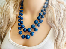 Load image into Gallery viewer, Navy Blue Statement Necklace, Chunky Jewelry Big Beaded Double Strand Necklace, Dark Blue Necklace, Blue Jewelry Set, cobalt silver Beaded