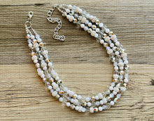 Load image into Gallery viewer, Winter &amp; Summer Chunky Statement Necklace, Big beaded jewelry, White Silver 3 Strand Statement Necklace, Bib necklace beaded resin cream