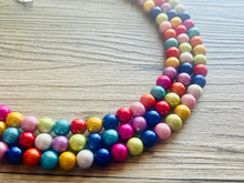 Load image into Gallery viewer, Rainbow Treasure Statement Necklace, Colorful Beaded Necklace, Chunky bib necklace, Roy G Biv necklace, bright jewelry, bridesmaid pride