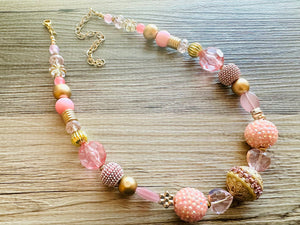 Metallic Sparkle Pink White gold beaded statement necklace, single strand necklace, Valentine's Day jewelry, big bead jewelry decor