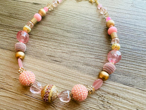 Metallic Sparkle Pink White gold beaded statement necklace, single strand necklace, Valentine's Day jewelry, big bead jewelry decor