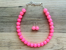Load image into Gallery viewer, Gumdrop Bead Pink Necklace, Single Strand Statement Jewelry, hot pink Chunky bib bridesmaid everyday bubble jewelry earrings