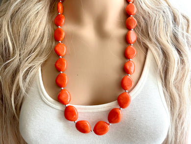 Long Bright Orange Statement Necklace, Chunky Beaded Necklace, orange Jewelry, long necklace, bead Necklace, earrings neon geometric jewelry