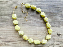 Load image into Gallery viewer, Lemon Lime Polished Agate GemStone Necklace green yellow, gold statement necklace jewelry, long beaded statement layering necklace