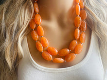 Load image into Gallery viewer, Bright Chunky Orange Statement Necklace, Big beaded jewelry, Double Strand Statement Necklace, Bib necklace creamsicle bridesmaid wedding