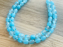 Load image into Gallery viewer, Aqua Blue Double Strand Statement Necklace, Chunky light blue Oval Beaded Bib Jewelry, blue jewelry, baby blue jewlery necklace