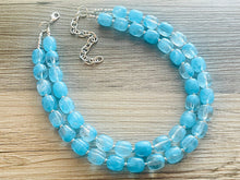 Load image into Gallery viewer, Aqua Blue Double Strand Statement Necklace, Chunky light blue Oval Beaded Bib Jewelry, blue jewelry, baby blue jewlery necklace