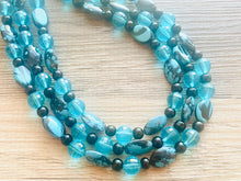Load image into Gallery viewer, Black Beach Mermaid Chunky Statement Necklace, Triple Strand Beaded Jewelry, Black &amp; Blue jewelry, bridesmaid wedding bib resin thick
