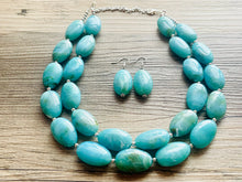 Load image into Gallery viewer, Seafoam Statement Necklace &amp; Earrings, Chunky Beaded Necklace, green Jewelry, teal blue Jewelry, green earrings Necklace, mint jewelry