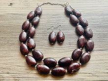 Load image into Gallery viewer, Mocha Shimmer Swirl Statement Necklace, Chunky Beaded Necklace, brown beaded necklace, 2 strand dark deep brown earrings jewelry earrings