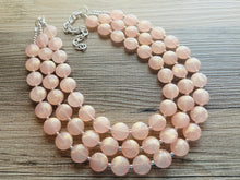 Load image into Gallery viewer, Coral Peach Glimmer Triple strand statement Necklace, peach Beaded Necklace, summer silver jewelry, bubble necklace bib light pink