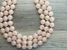 Load image into Gallery viewer, Coral Peach Glimmer Triple strand statement Necklace, peach Beaded Necklace, summer silver jewelry, bubble necklace bib light pink