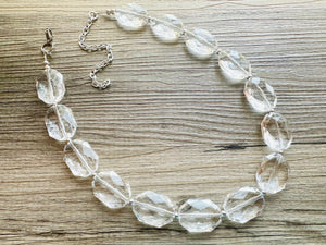 Single Strand Clear Crystal Statement Necklace, clear jewelry, resin necklace, resin jewelry set, resin earrings, wedding jewelry