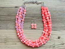 Load image into Gallery viewer, Barbs Pink Premiere Necklace, Bubblegum blush coral Pink chunky bib beaded jewelry, color block wedding bridesmaid bib jewelry 5 strand