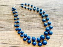 Load image into Gallery viewer, Navy Blue Statement Necklace, Chunky Jewelry Big Beaded Double Strand Necklace, Dark Blue Necklace, Blue Jewelry Set, cobalt silver Beaded
