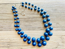 Load image into Gallery viewer, Navy Blue Statement Necklace, Chunky Jewelry Big Beaded Double Strand Necklace, Dark Blue Necklace, Blue Jewelry Set, cobalt silver Beaded