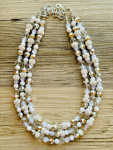 Load image into Gallery viewer, Winter &amp; Summer Chunky Statement Necklace, Big beaded jewelry, White Silver 3 Strand Statement Necklace, Bib necklace beaded resin cream