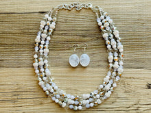 Load image into Gallery viewer, Winter &amp; Summer Chunky Statement Necklace, Big beaded jewelry, White Silver 3 Strand Statement Necklace, Bib necklace beaded resin cream