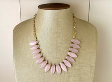 Load image into Gallery viewer, Blush Pink Natural Gemstone Necklace, single strand jewelry, big beaded chunky geometric statement necklace, gold spiky glass beaded collar