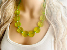 Load image into Gallery viewer, Lime Apple Green Necklace, Single Strand Statement Jewelry, light green Chunky bib bridesmaid everyday bubble jewelry earrings