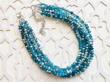 Load image into Gallery viewer, Turquoise &amp; Silver Ombré Glass Chunky Statement Necklace, silver bib necklace, aqua turquoise blue green, wedding bridesmaid chunky