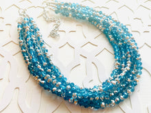 Load image into Gallery viewer, Turquoise &amp; Silver Ombré Glass Chunky Statement Necklace, silver bib necklace, aqua turquoise blue green, wedding bridesmaid chunky